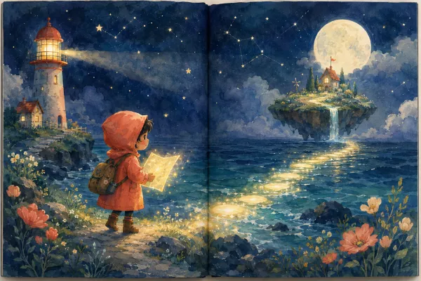 Illustrated story spread used in the WhimKid homepage showcase