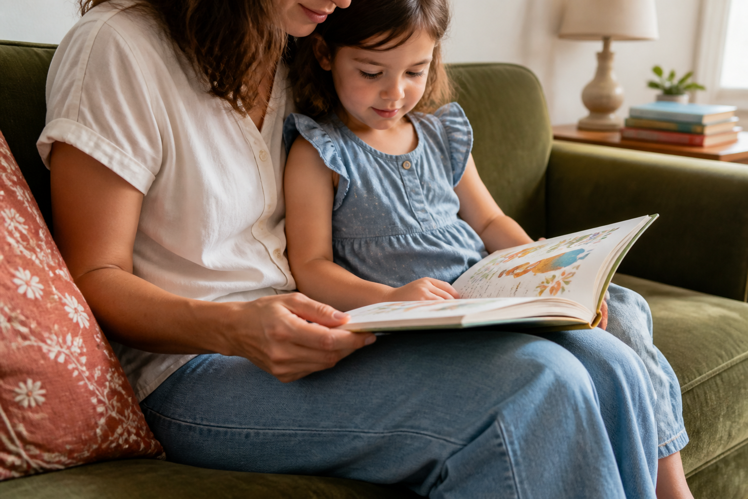 An adult and child reading a personalized storybook together
